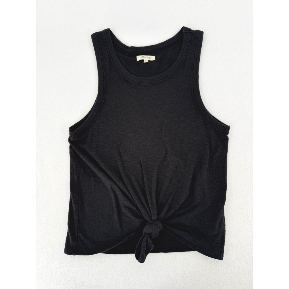 Madewell Tank Top Womens Medium Black Front Knot Ribbed Crew Neck Sleeveless